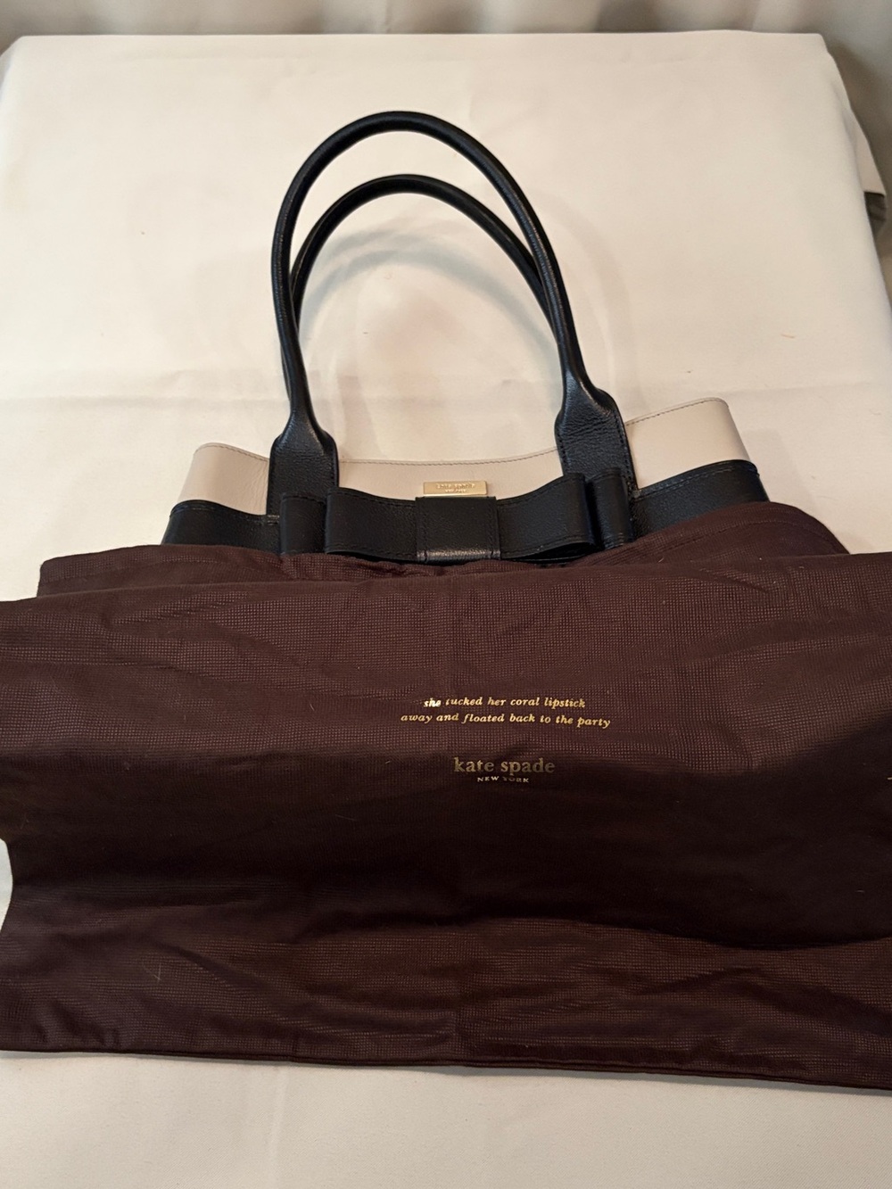 kate spade Black and Cream Leather Bow Tote - Picture 11 of 12